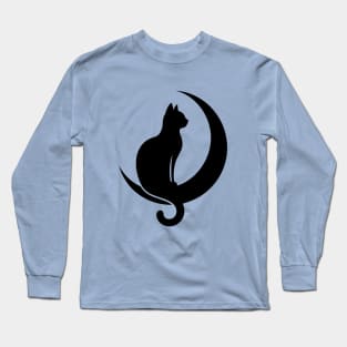 Cat Sitting on Crescent Moon Long Sleeve T-Shirt